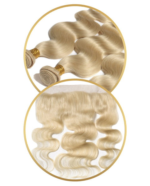 613 PLATINUM BLONDE 3 BUNDLE DEAL W/ 13X4 FRONTAL – J display picture 1