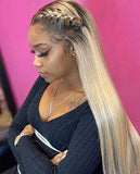 1B/613 LACE FRONT WIG W/ DARK ROOTS AND PLATINUM BLONDE)