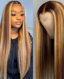 13X4 LACE FRONT WIG: STRAIGHT HONEY BLONDE/BROWN HIGHLIGHT OMBRE