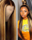 13X4 LACE FRONT WIG: STRAIGHT HONEY BLONDE/BROWN HIGHLIGHT OMBRE