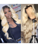 1B/613 LACE FRONT WIG W/ DARK ROOTS AND PLATINUM BLONDE)