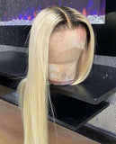 1B/613 LACE FRONT WIG W/ DARK ROOTS AND PLATINUM BLONDE)